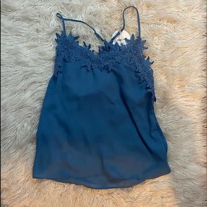 blue v-neck tank top with floral design on neckline: size medium (mom’s top)